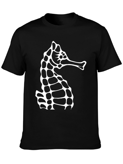 Seahorse Graphic Tee - Black Cotton Casual T-Shirt