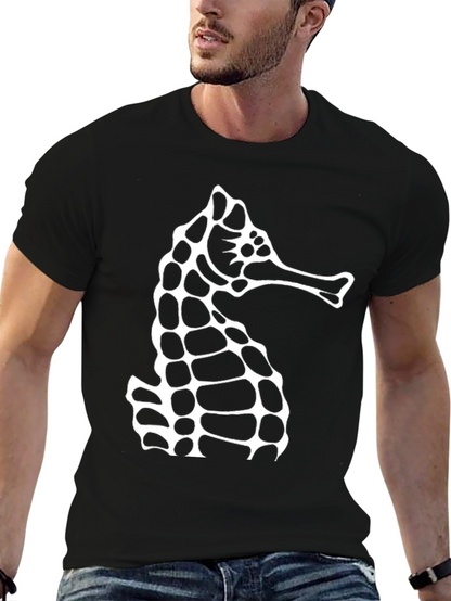 Seahorse Graphic Tee - Black Cotton Casual T-Shirt