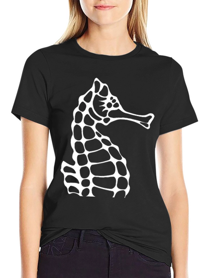Seahorse Graphic Tee - Black Cotton Casual T-Shirt