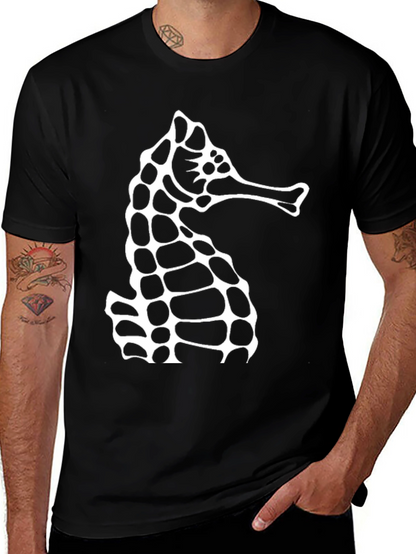 Seahorse Graphic Tee - Black Cotton Casual T-Shirt