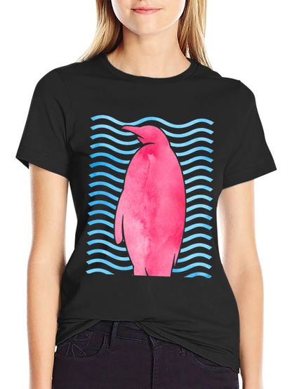 Pink Penguin Wave T-Shirt - Unique Graphic Tee