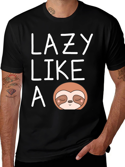 Lazy Like a Sloth Graphic Tee - Black Cotton T-Shirt
