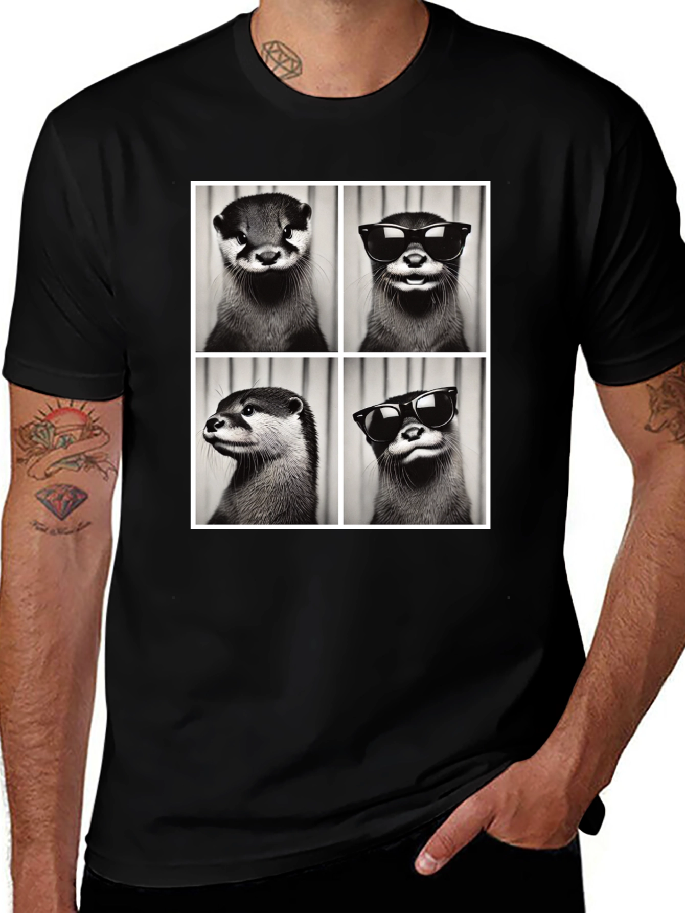 Otter Collage Graphic Tee - Cool Animal Shirt