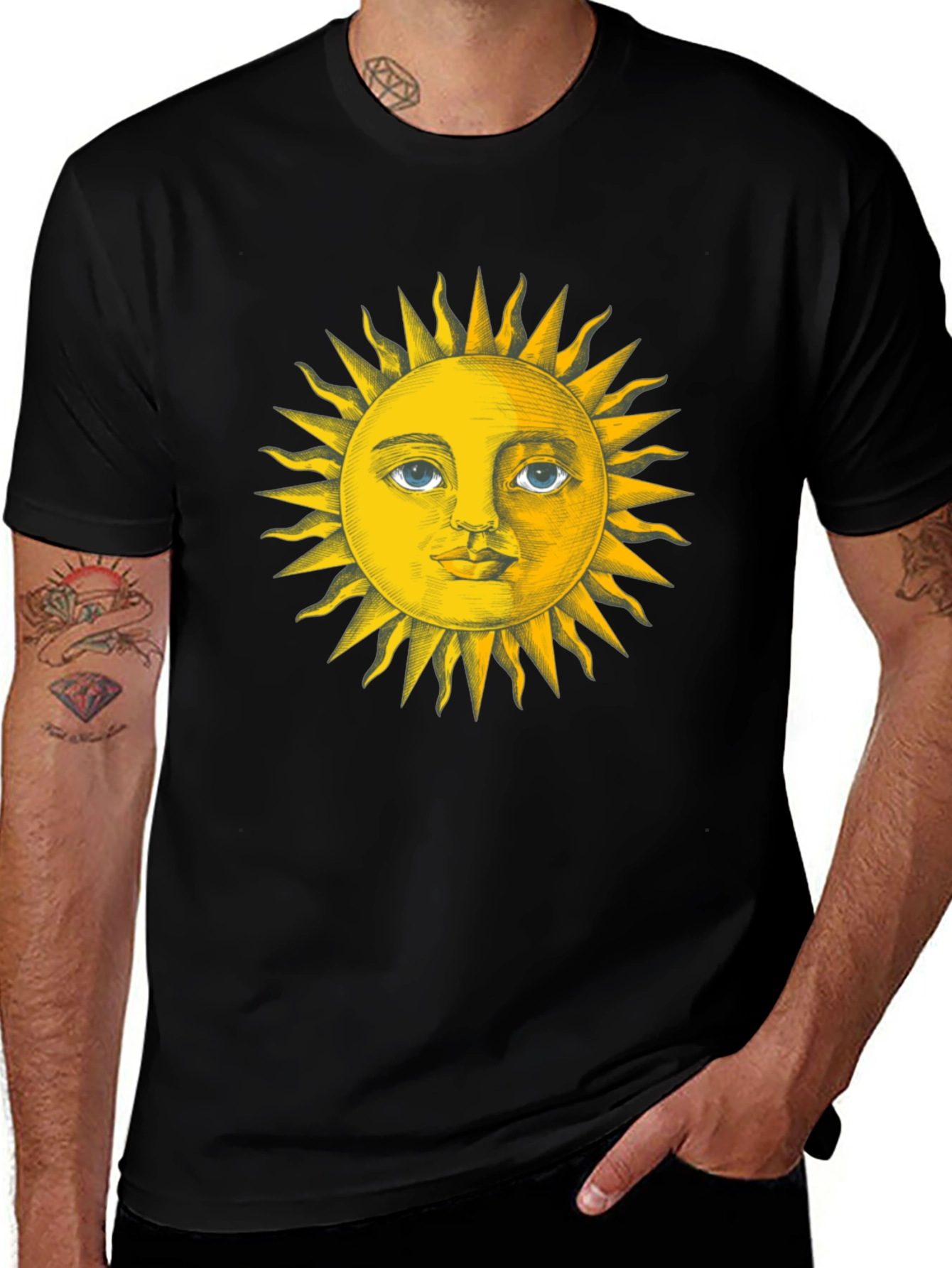 Sun Face Graphic Tee - Black Cotton T-Shirt