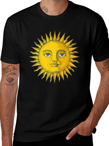 Sun Face Graphic Tee - Black Cotton T-Shirt