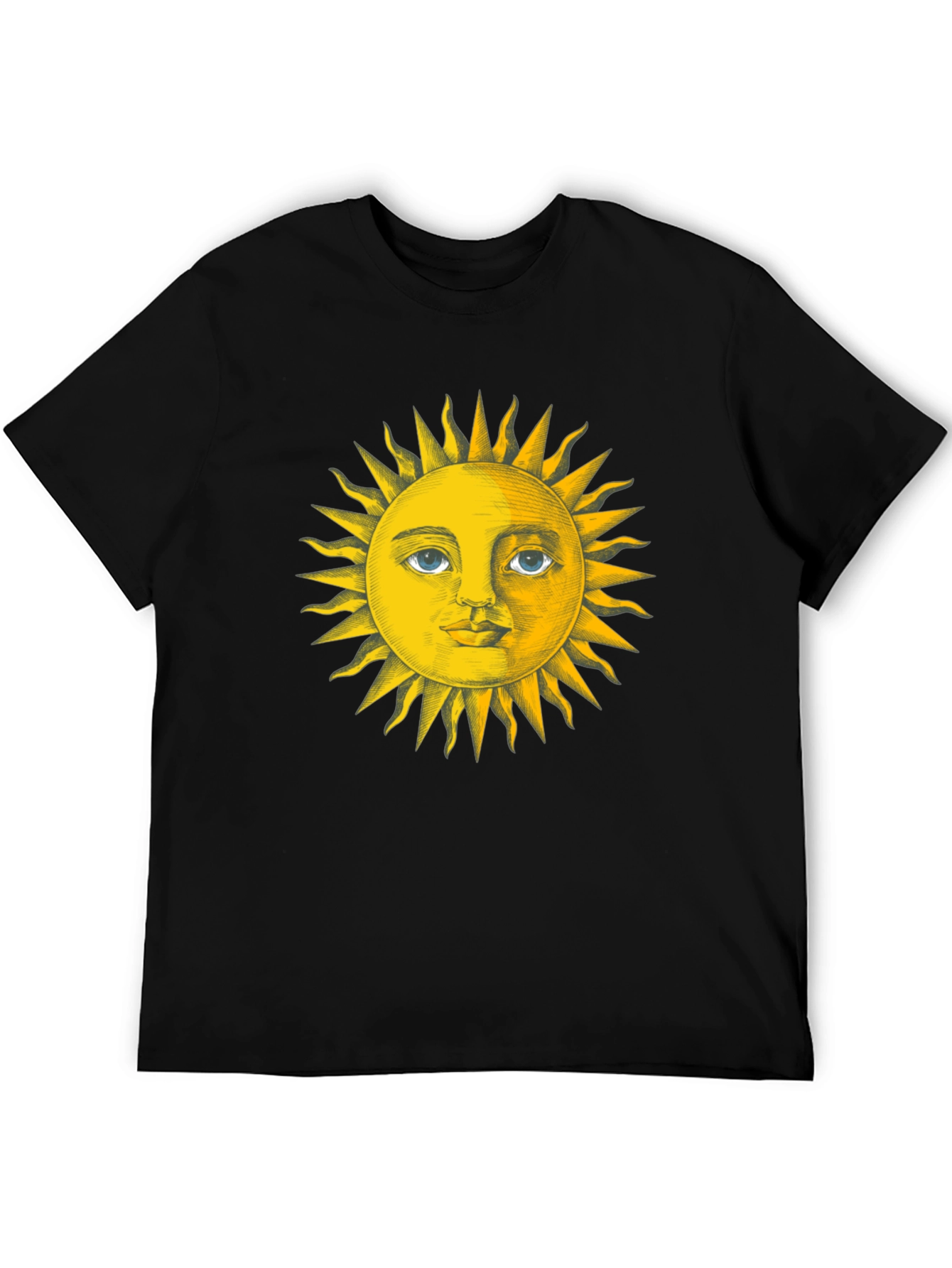 Sun Face Graphic Tee - Black Cotton T-Shirt