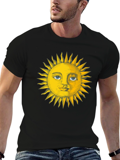 Sun Face Graphic Tee - Black Cotton T-Shirt