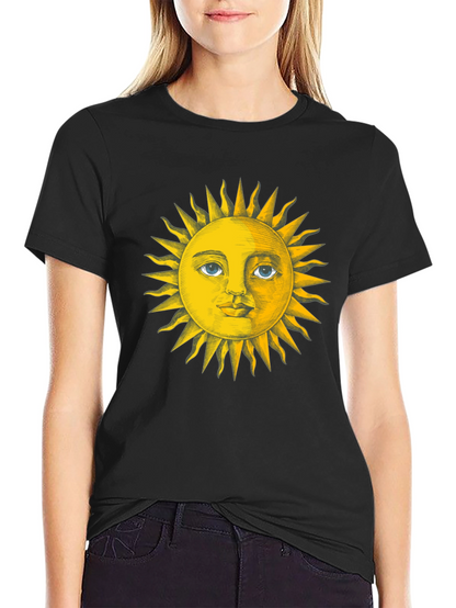 Sun Face Graphic Tee - Black Cotton T-Shirt