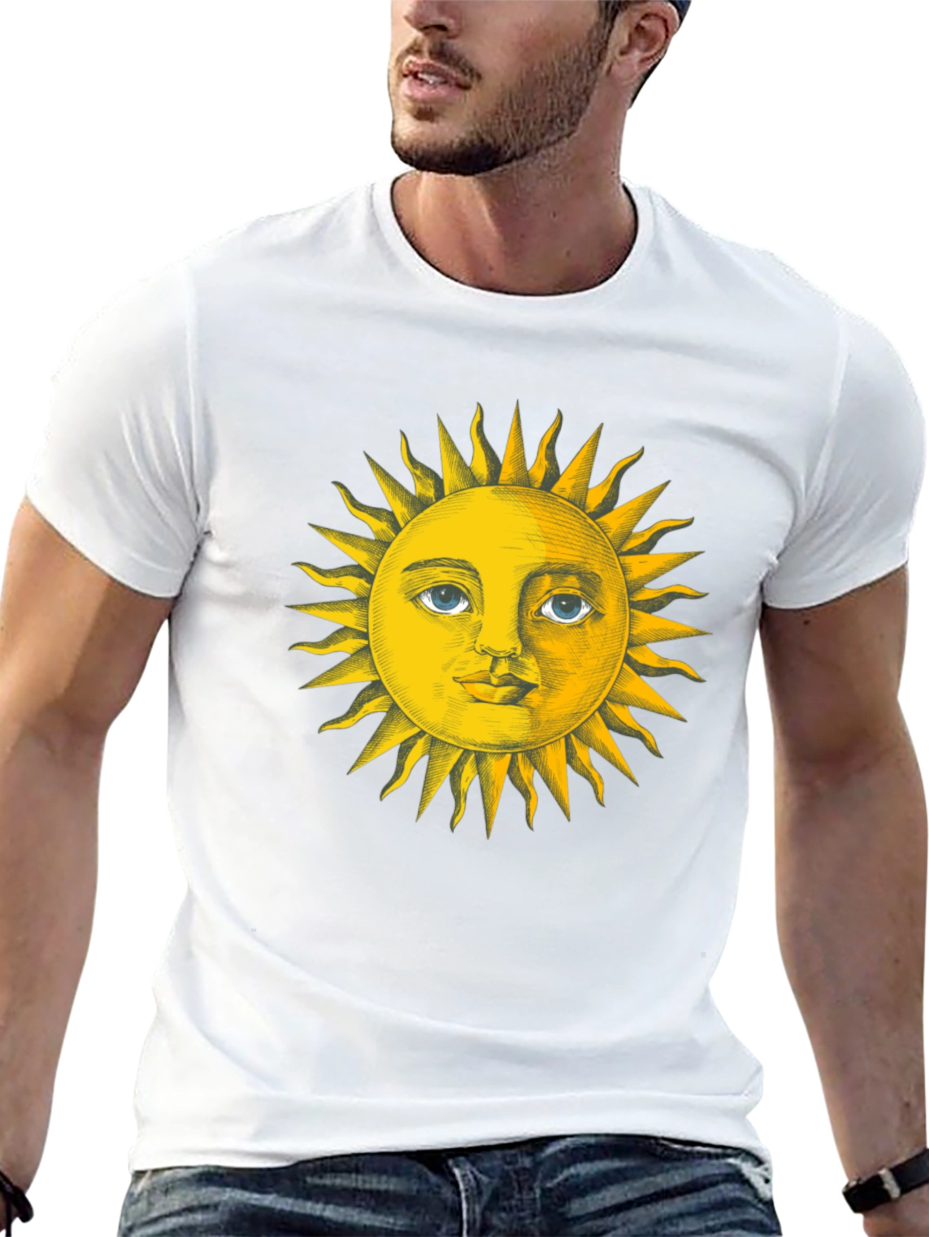 Sun Face Graphic Tee - Black Cotton T-Shirt
