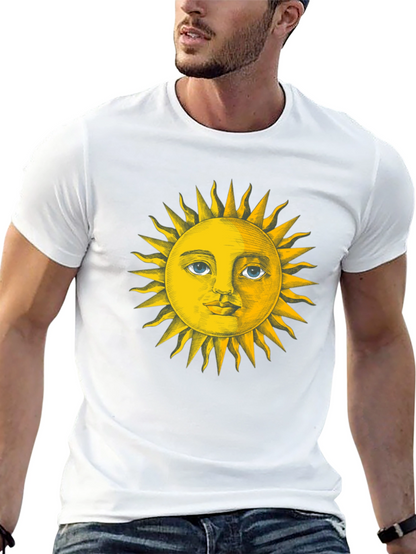 Sun Face Graphic Tee - Black Cotton T-Shirt