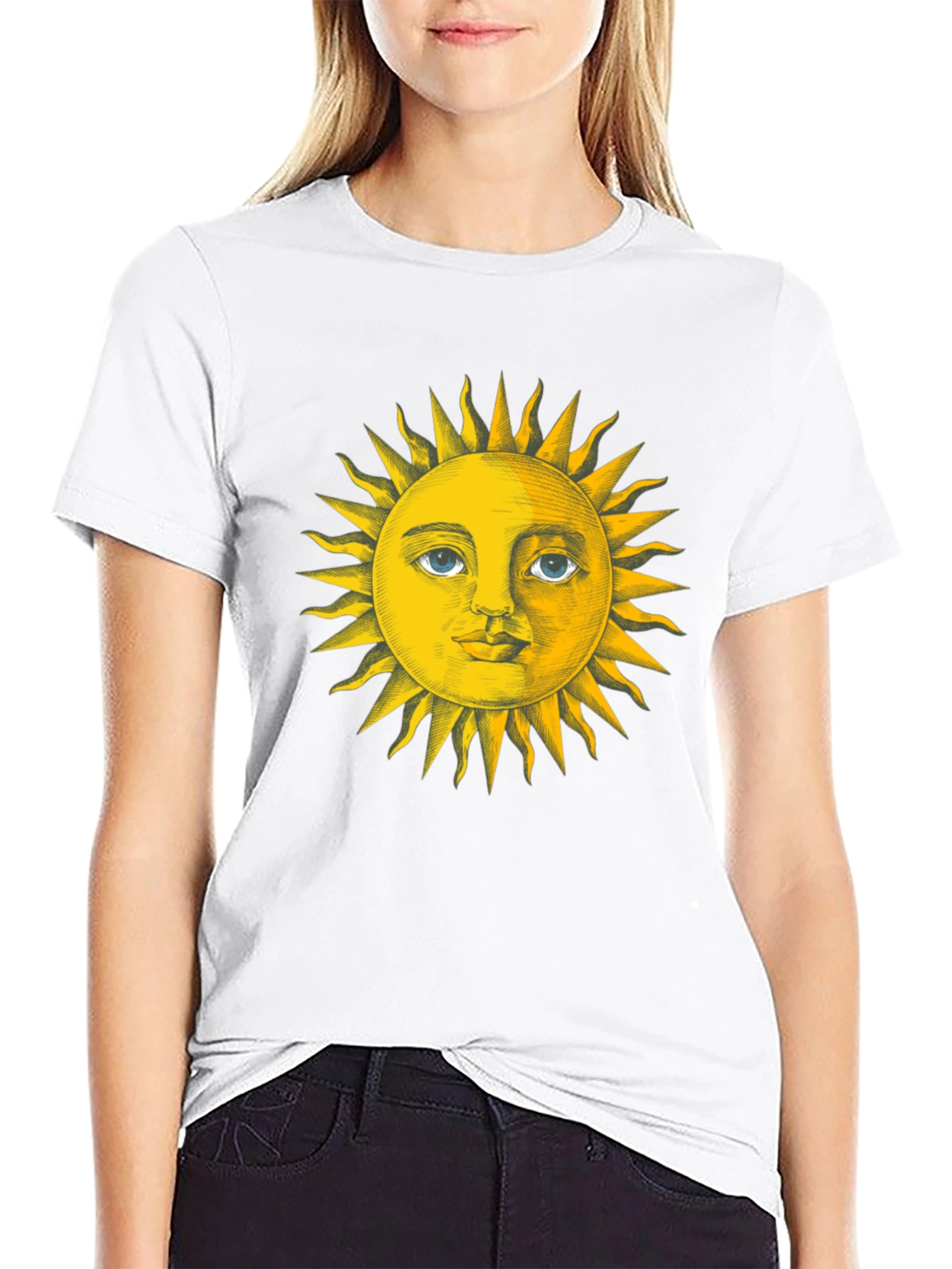 Sun Face Graphic Tee - Black Cotton T-Shirt