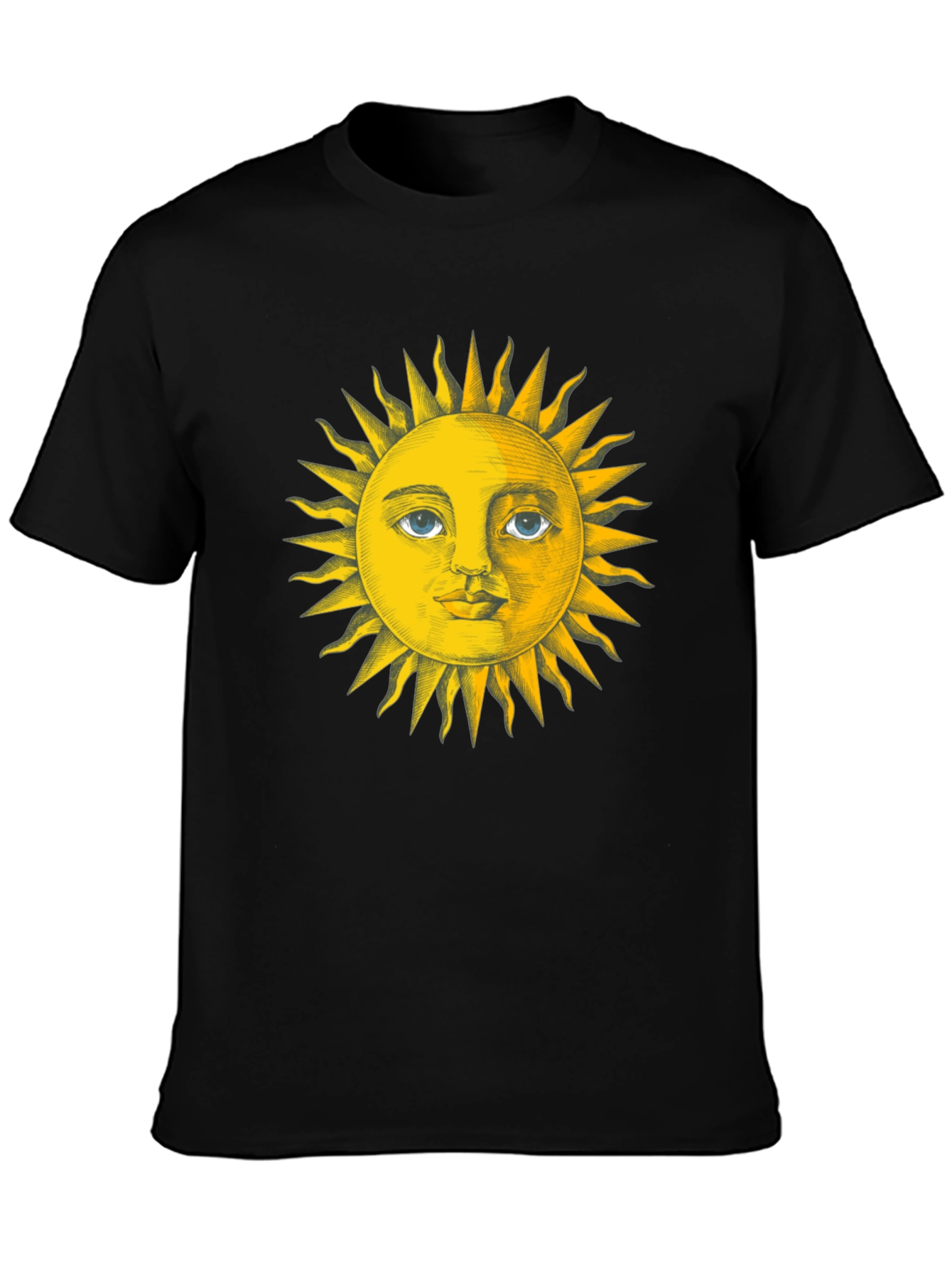 Sun Face Graphic Tee - Black Cotton T-Shirt