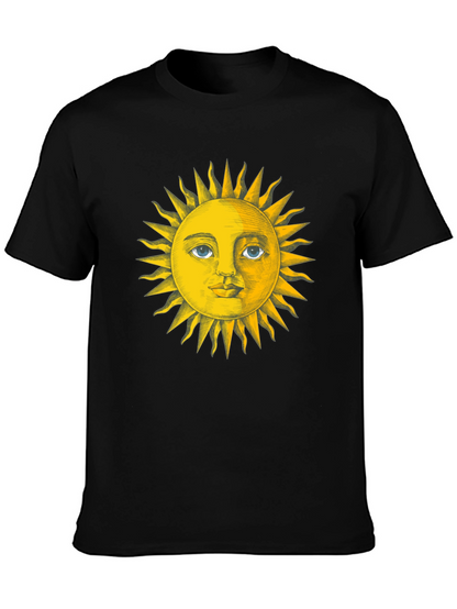 Sun Face Graphic Tee - Black Cotton T-Shirt