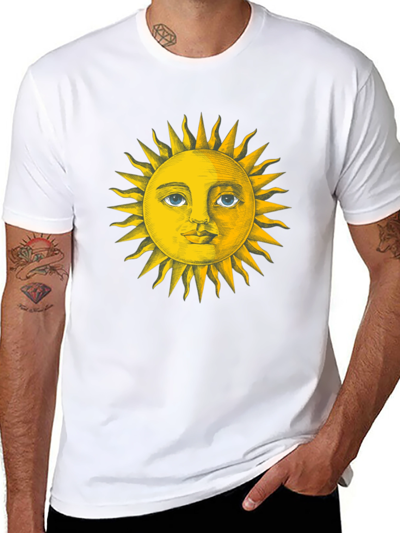 Sun Face Graphic Tee - Black Cotton T-Shirt