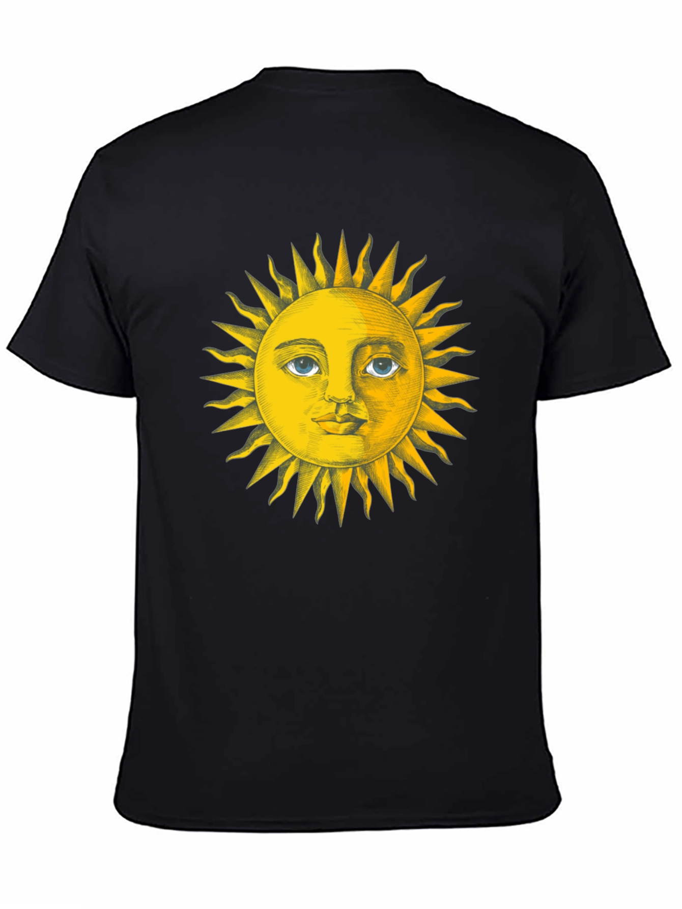 Sun Face Graphic Tee - Black Cotton T-Shirt
