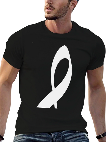 Black T-Shirt with Abstract White Ribbon Graphic
