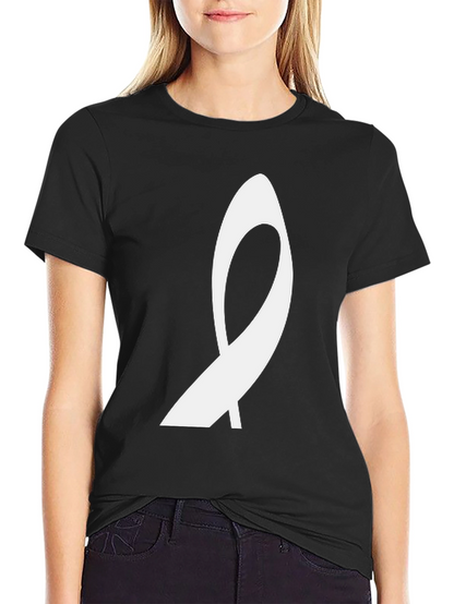 Black T-Shirt with Abstract White Ribbon Graphic