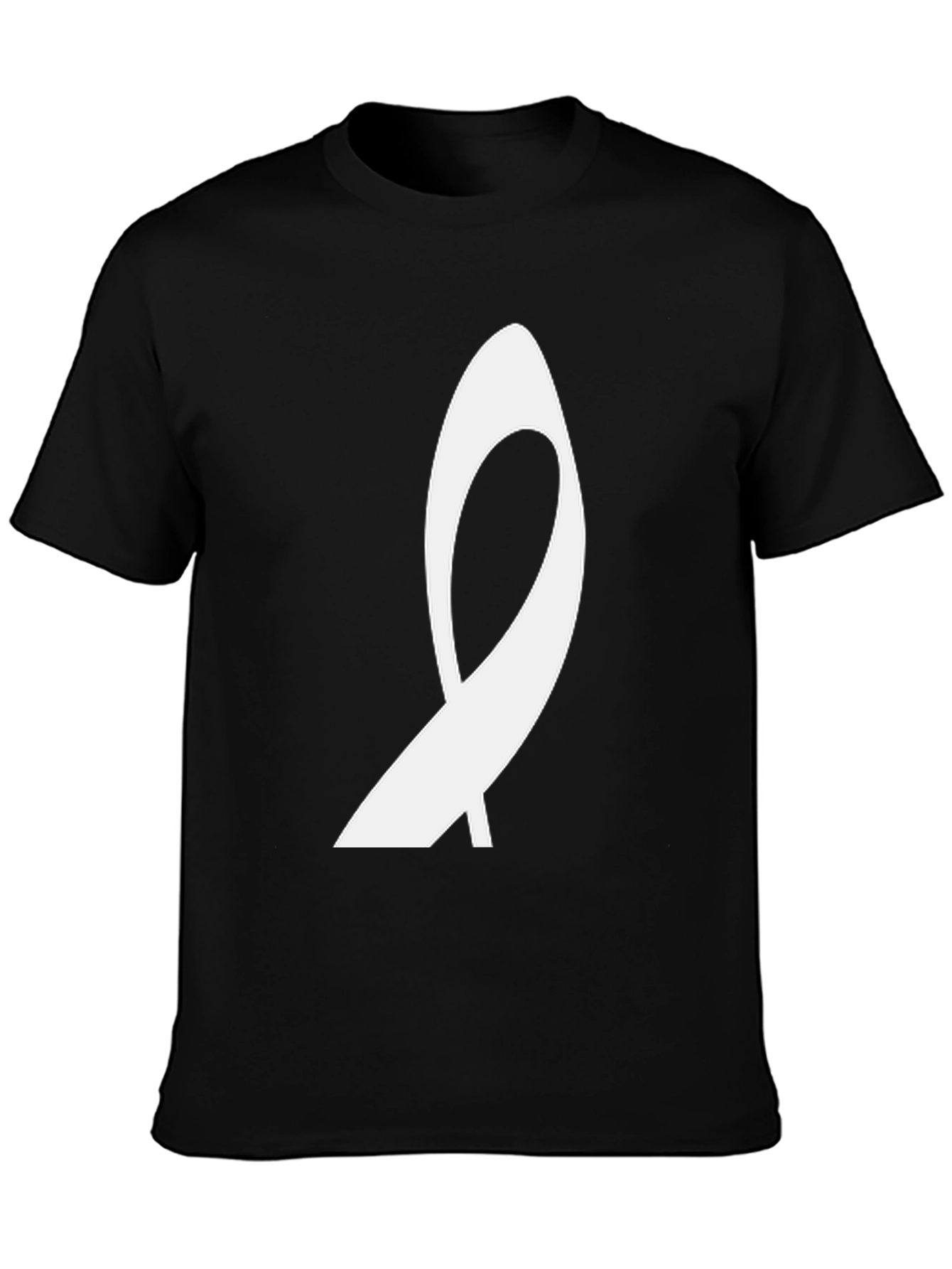 Black T-Shirt with Abstract White Ribbon Graphic