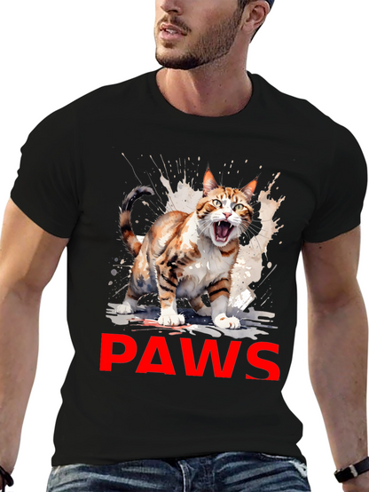 PAWS Cat Graphic Tee - Mens Black T-Shirt