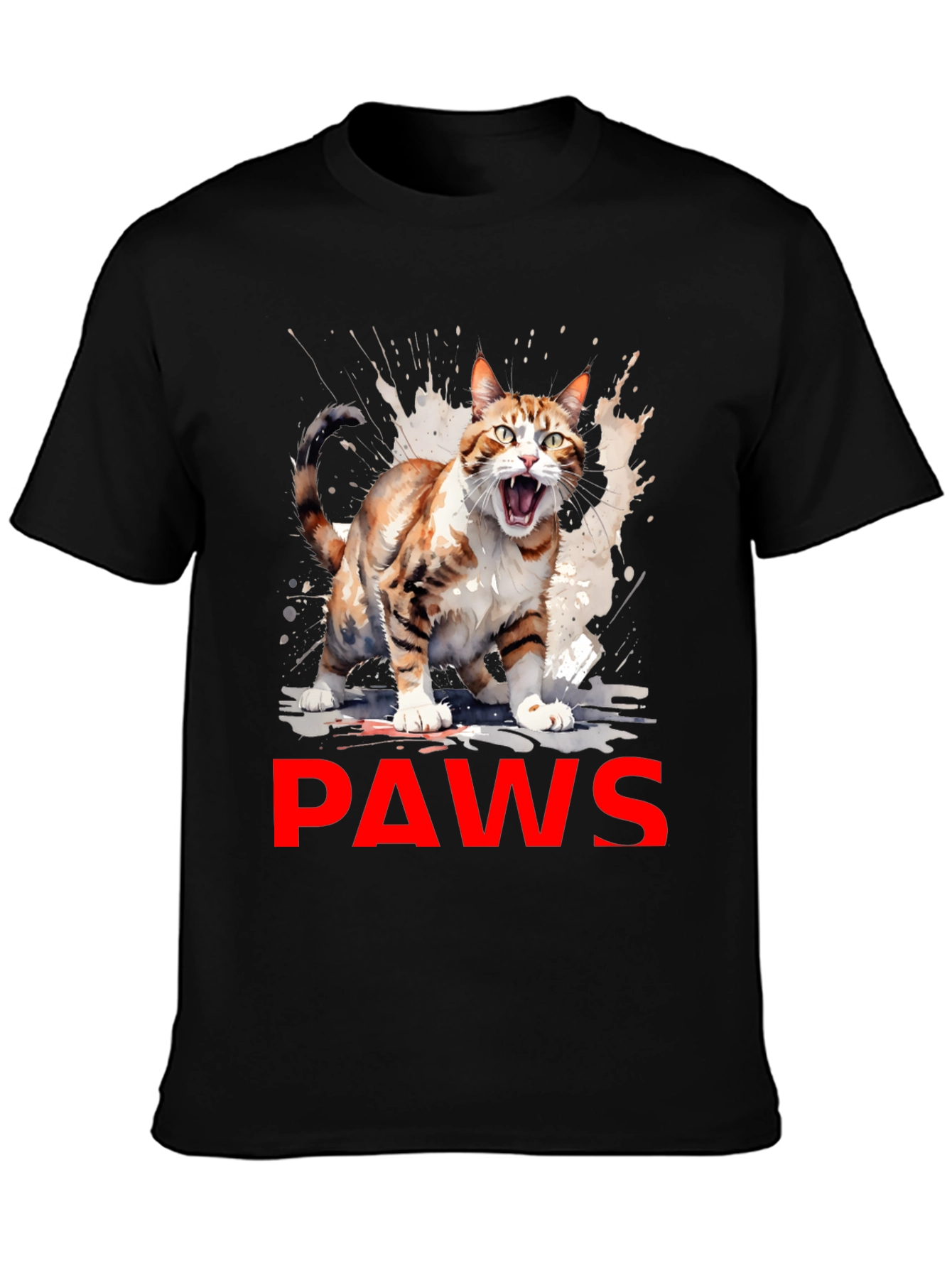 PAWS Cat Graphic Tee - Mens Black T-Shirt