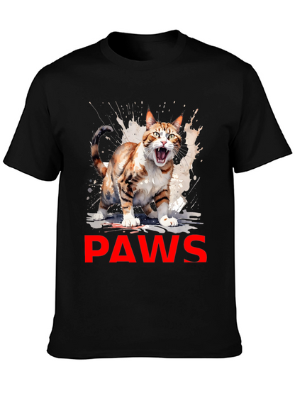 PAWS Cat Graphic Tee - Mens Black T-Shirt
