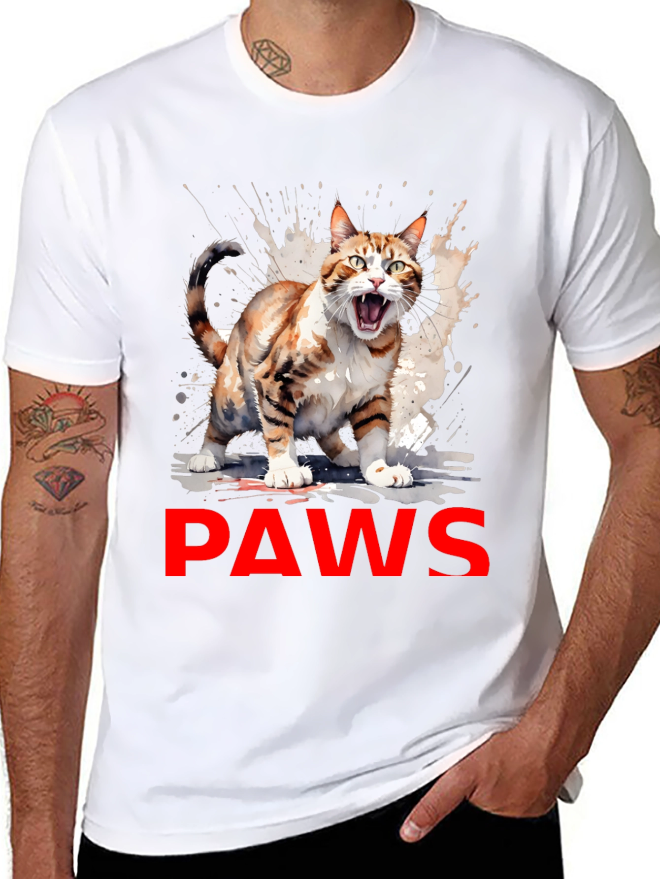 PAWS Cat Graphic Tee - Mens Black T-Shirt