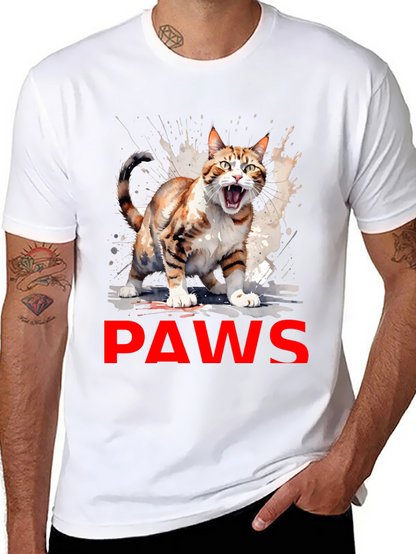 PAWS Cat Graphic Tee - Mens Black T-Shirt