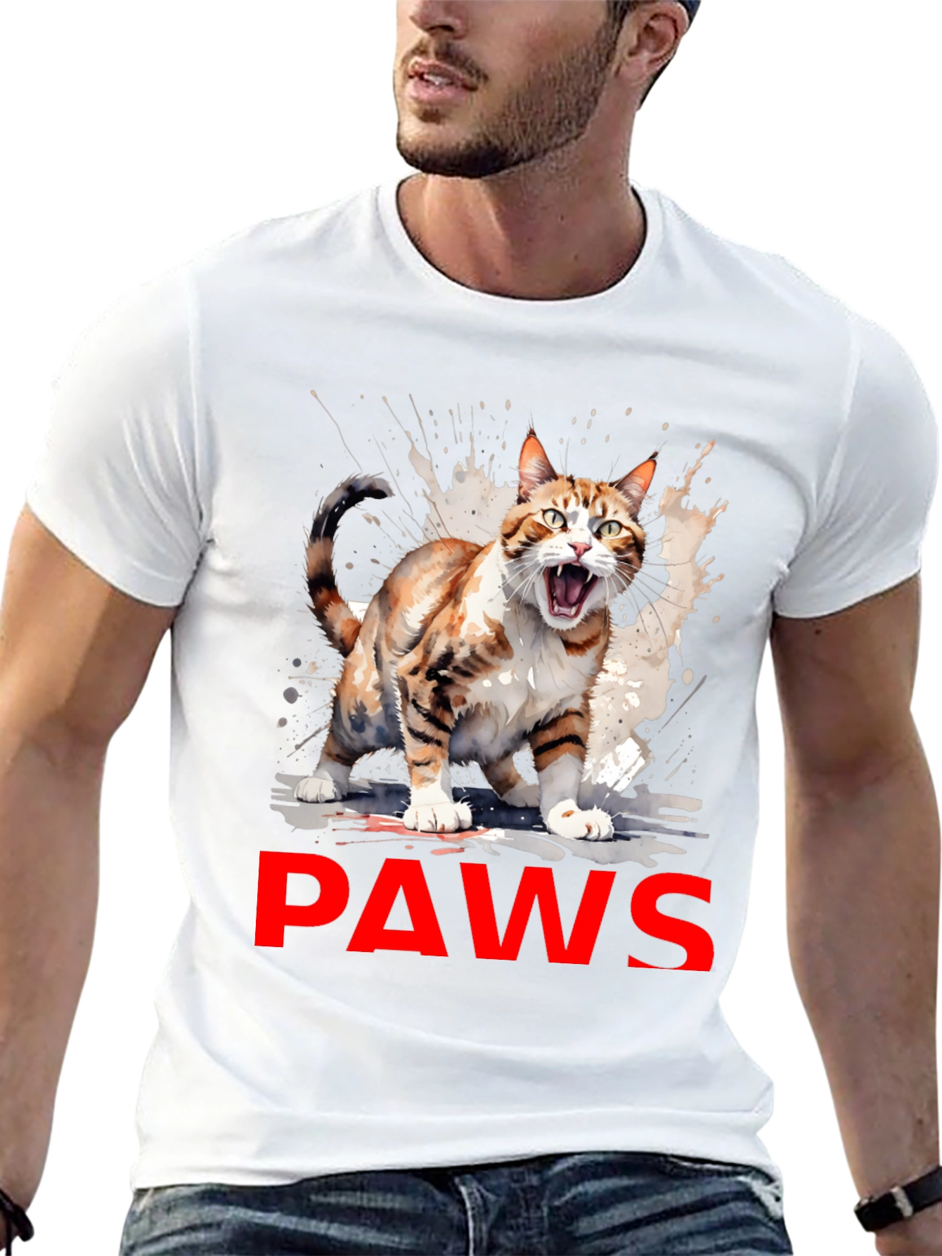 PAWS Cat Graphic Tee - Mens Black T-Shirt