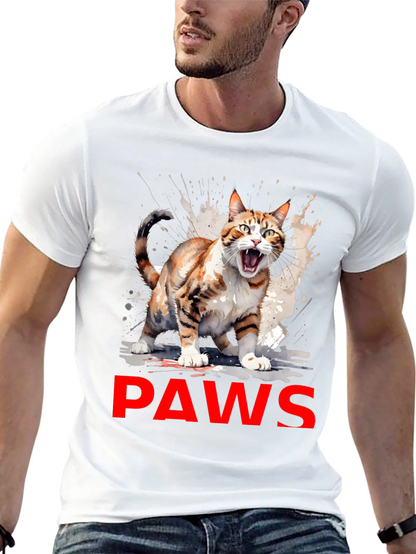 PAWS Cat Graphic Tee - Mens Black T-Shirt