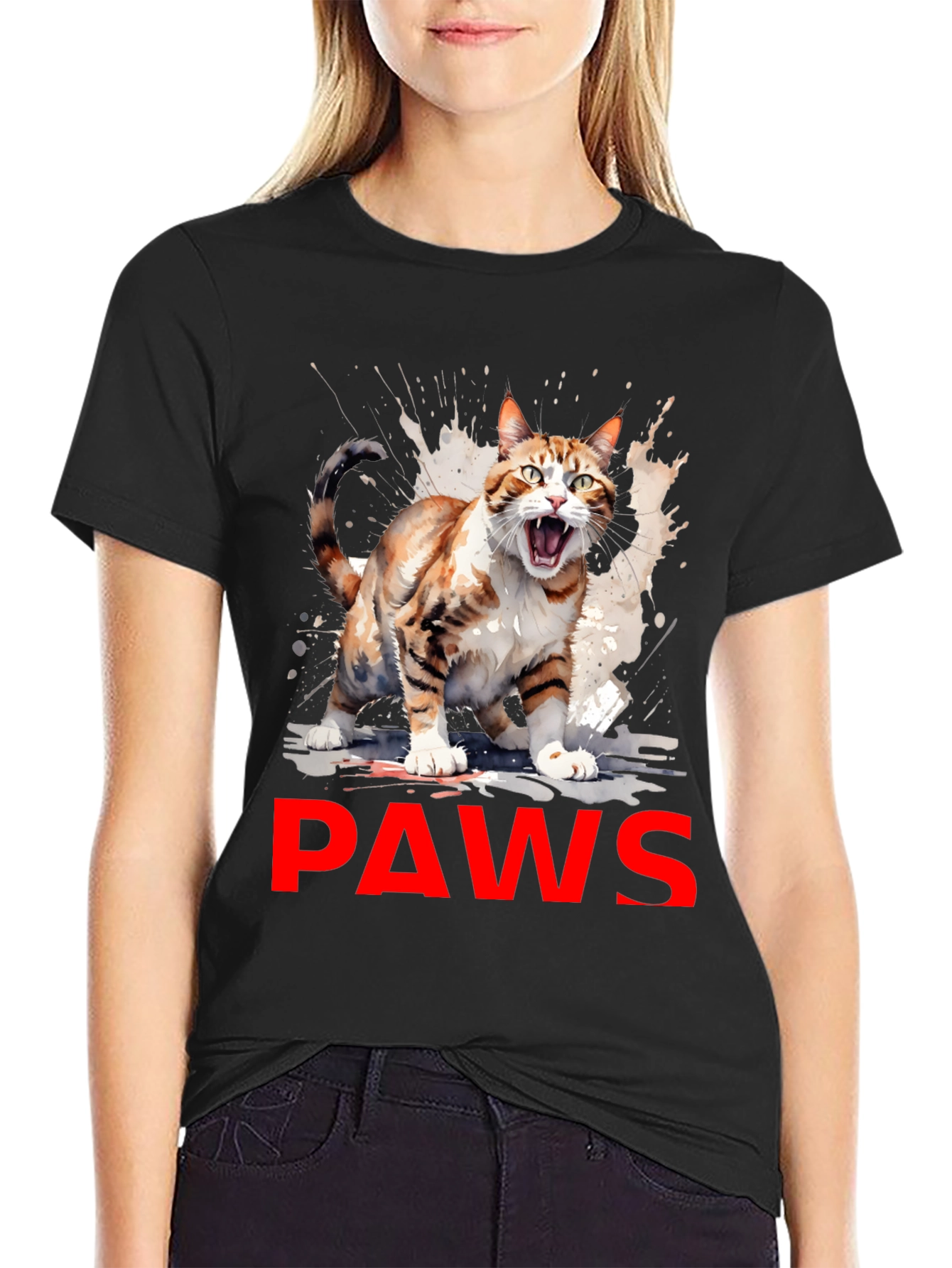 PAWS Cat Graphic Tee - Mens Black T-Shirt