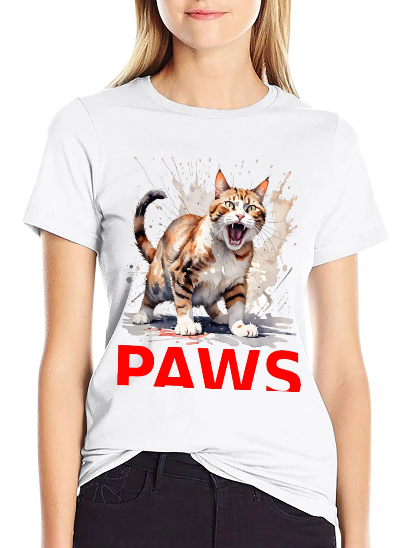 PAWS Cat Graphic Tee - Mens Black T-Shirt