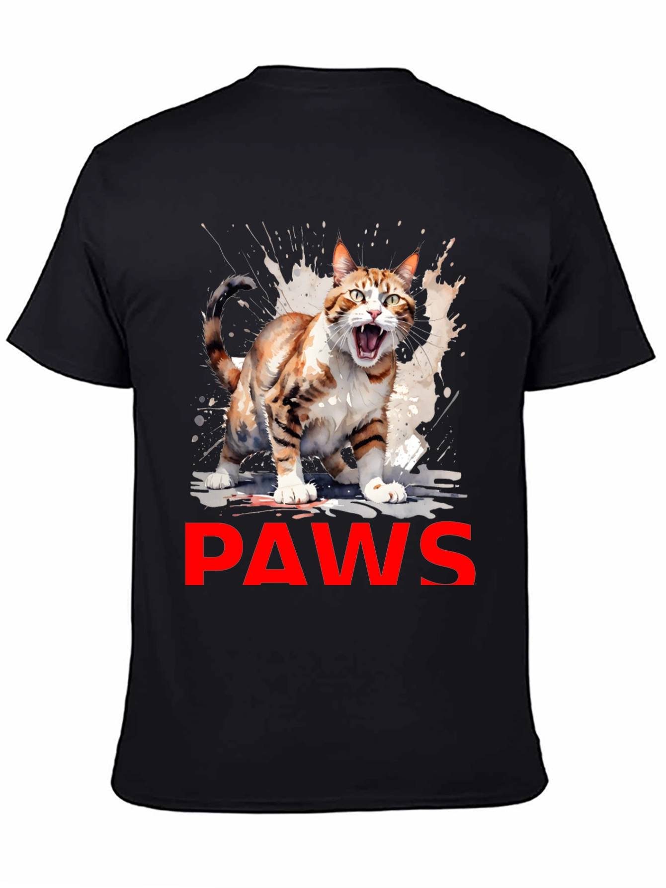 PAWS Cat Graphic Tee - Mens Black T-Shirt