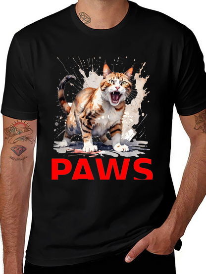 PAWS Cat Graphic Tee - Mens Black T-Shirt