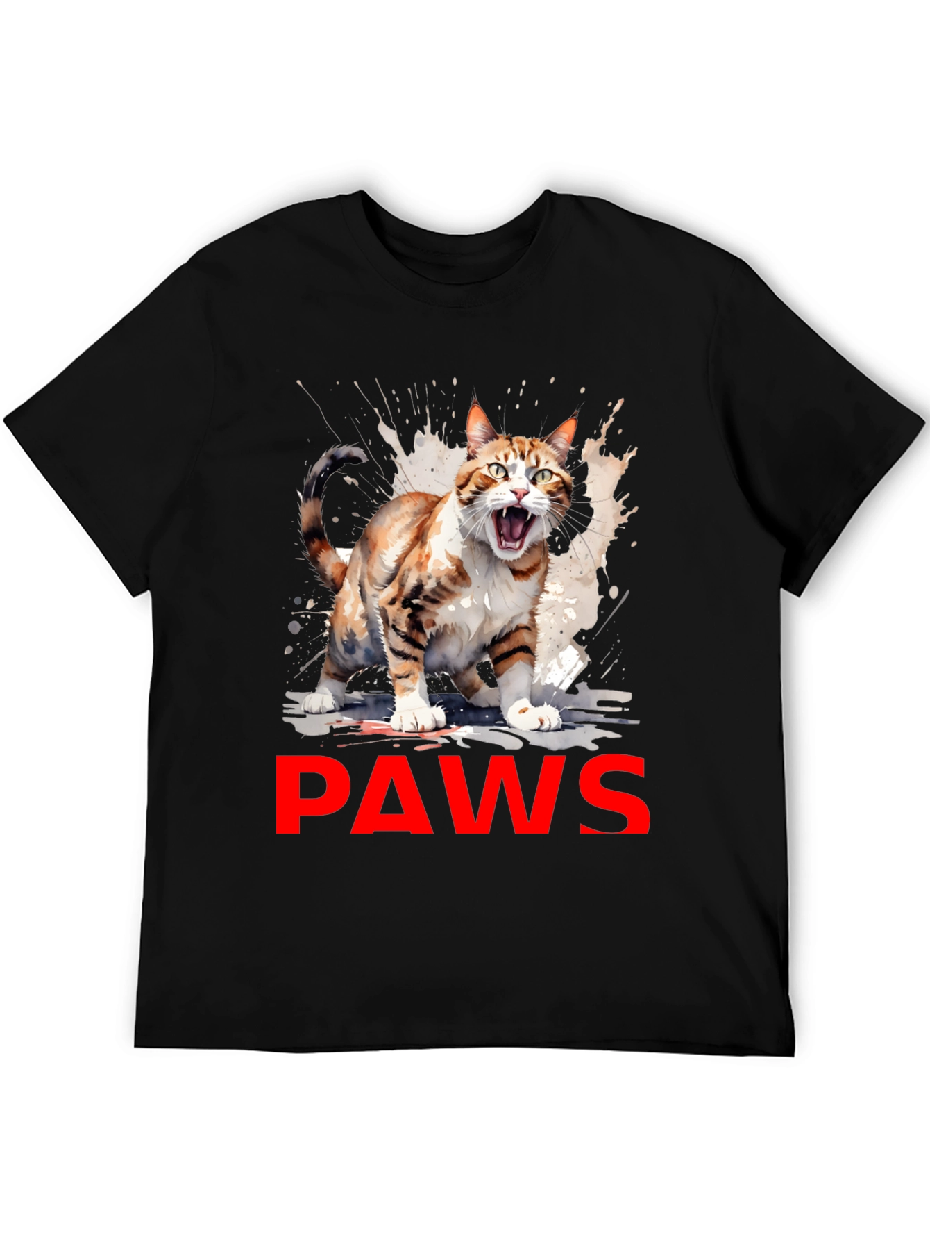 PAWS Cat Graphic Tee - Mens Black T-Shirt