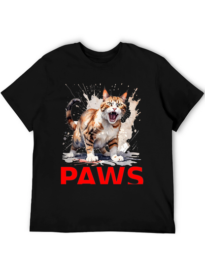 PAWS Cat Graphic Tee - Mens Black T-Shirt