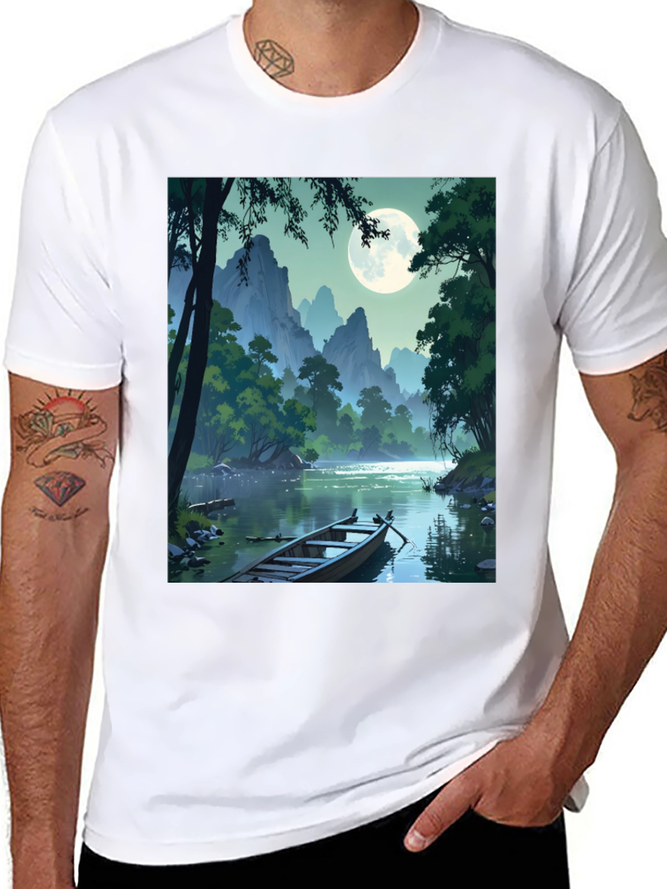 Scenic Moonlit River T-Shirt