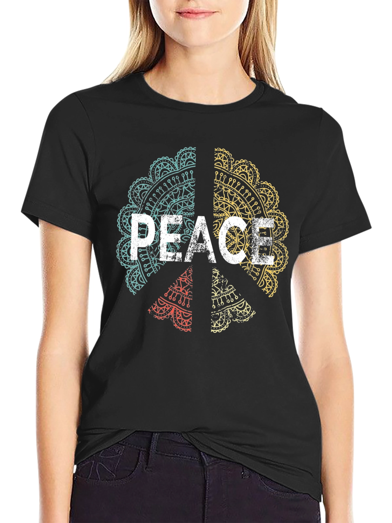 Peace Mandala Graphic Tee - Mens Black T-Shirt