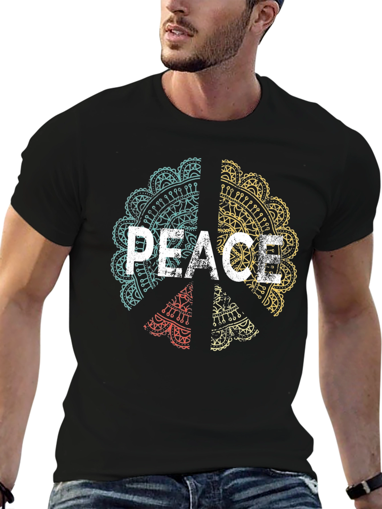 Peace Mandala Graphic Tee - Mens Black T-Shirt