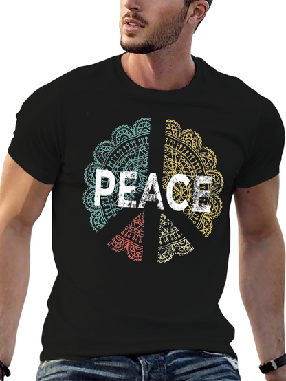 Peace Mandala Graphic Tee - Mens Black T-Shirt