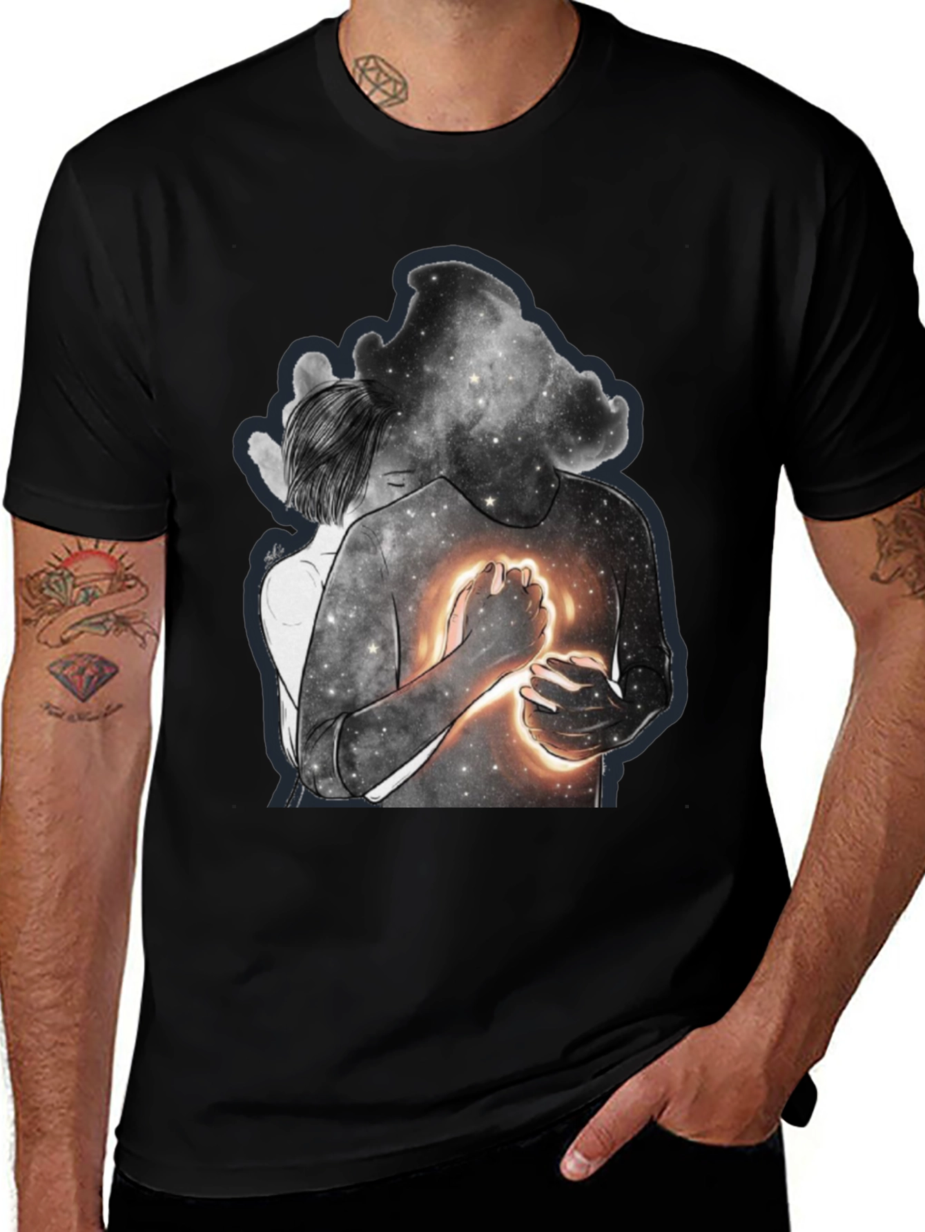 Celestial Embrace Graphic Tee - Modern Art Shirt