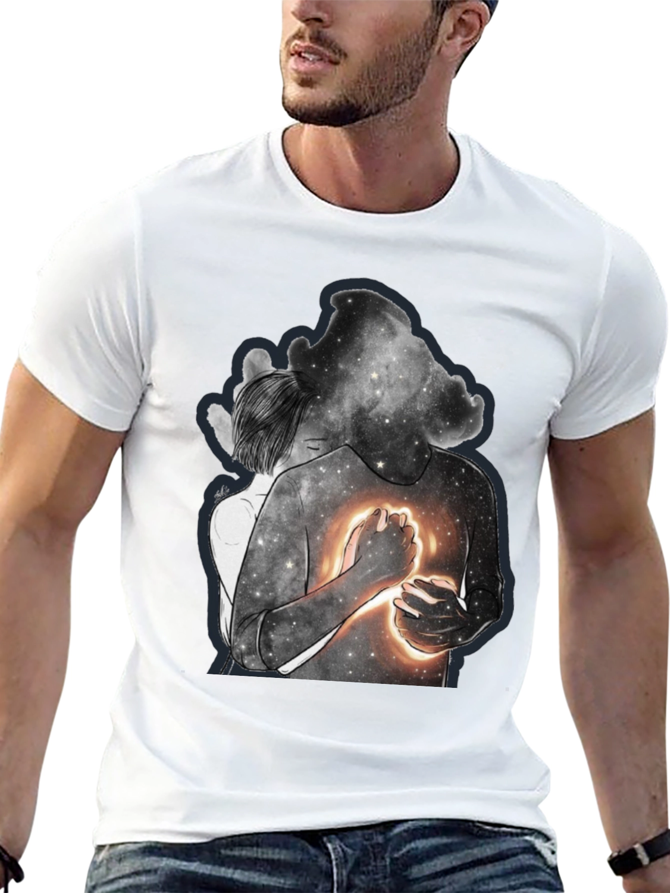 Celestial Embrace Graphic Tee - Modern Art Shirt