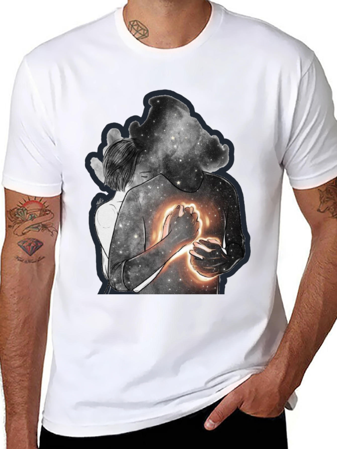 Celestial Embrace Graphic Tee - Modern Art Shirt
