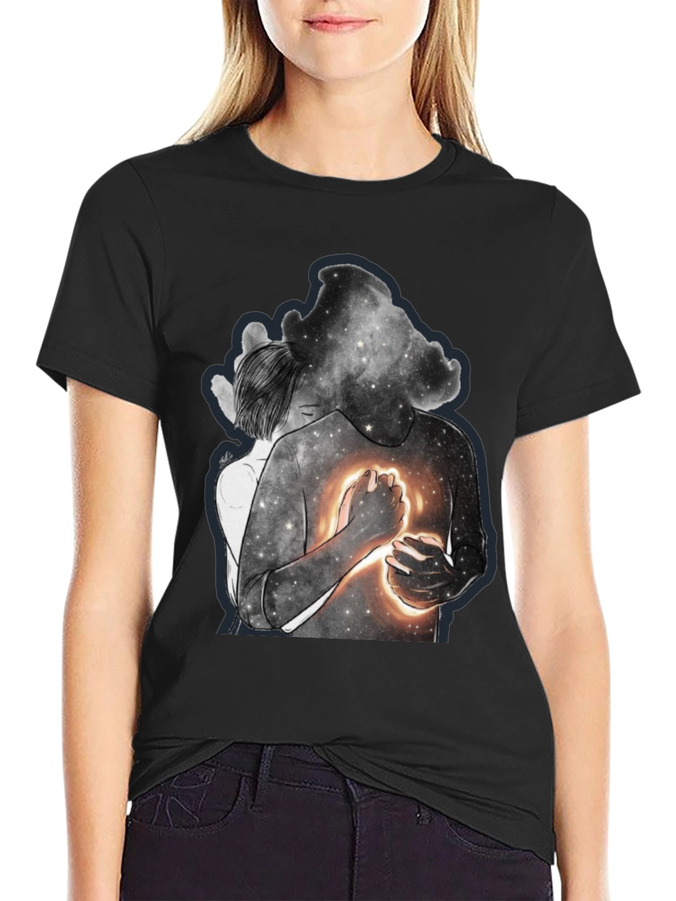 Celestial Embrace Graphic Tee - Modern Art Shirt