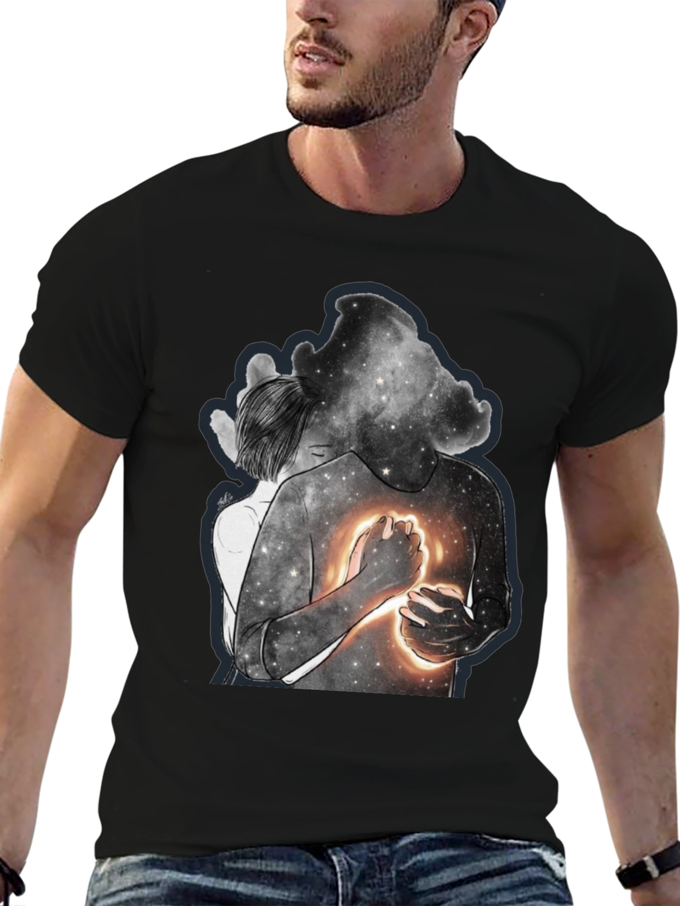 Celestial Embrace Graphic Tee - Modern Art Shirt