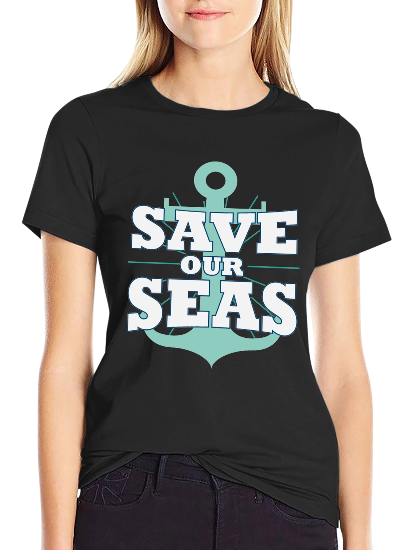 Save Our Seas Anchor Graphic Black T-Shirt