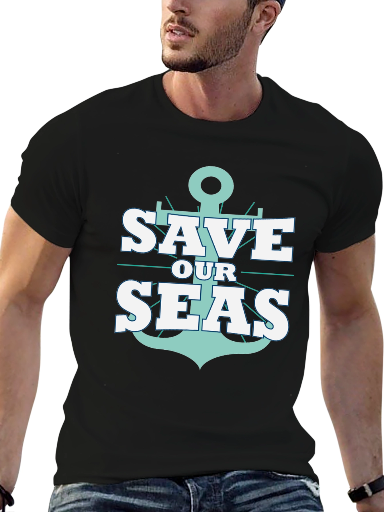 Save Our Seas Anchor Graphic Black T-Shirt