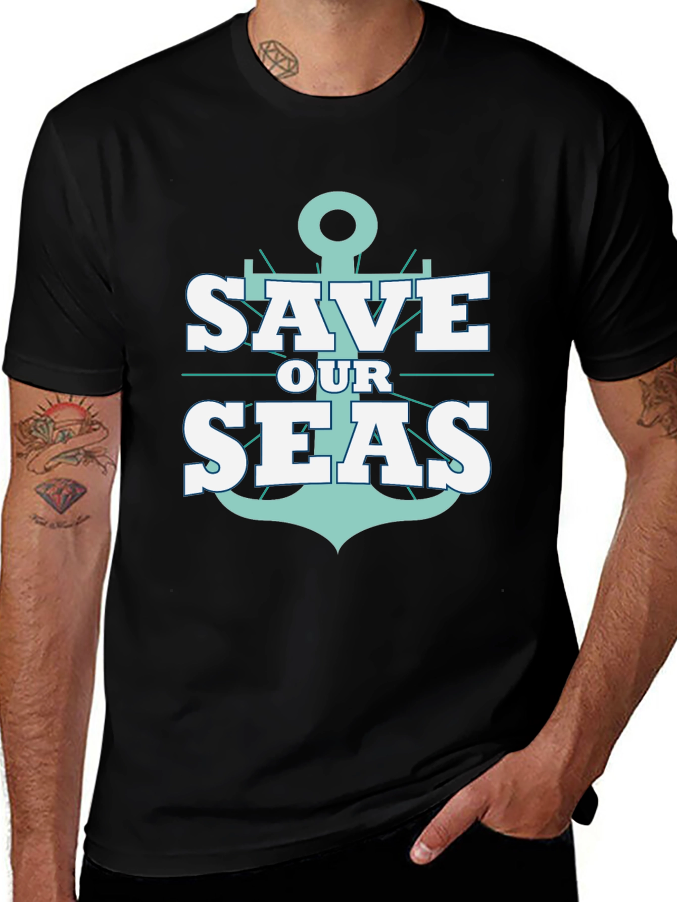 Save Our Seas Anchor Graphic Black T-Shirt