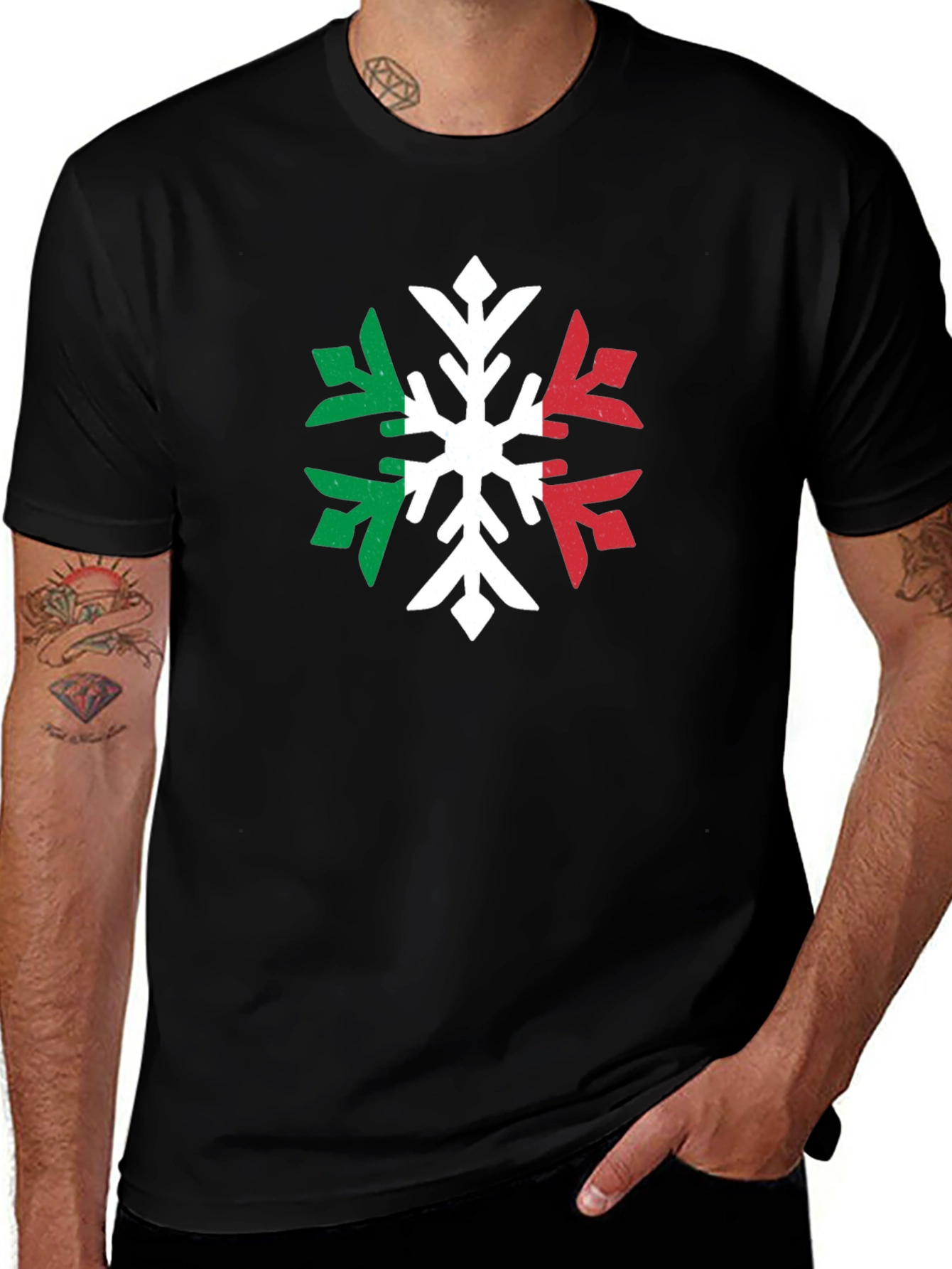 Italian Flag Snowflake Graphic Tee - Black T-Shirt