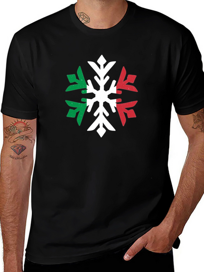 Italian Flag Snowflake Graphic Tee - Black T-Shirt