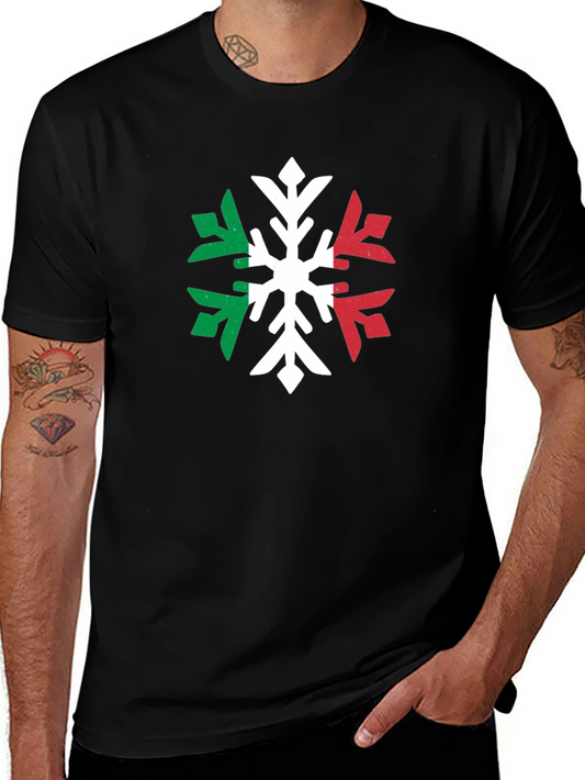 Italian Flag Snowflake Graphic Tee - Black T-Shirt